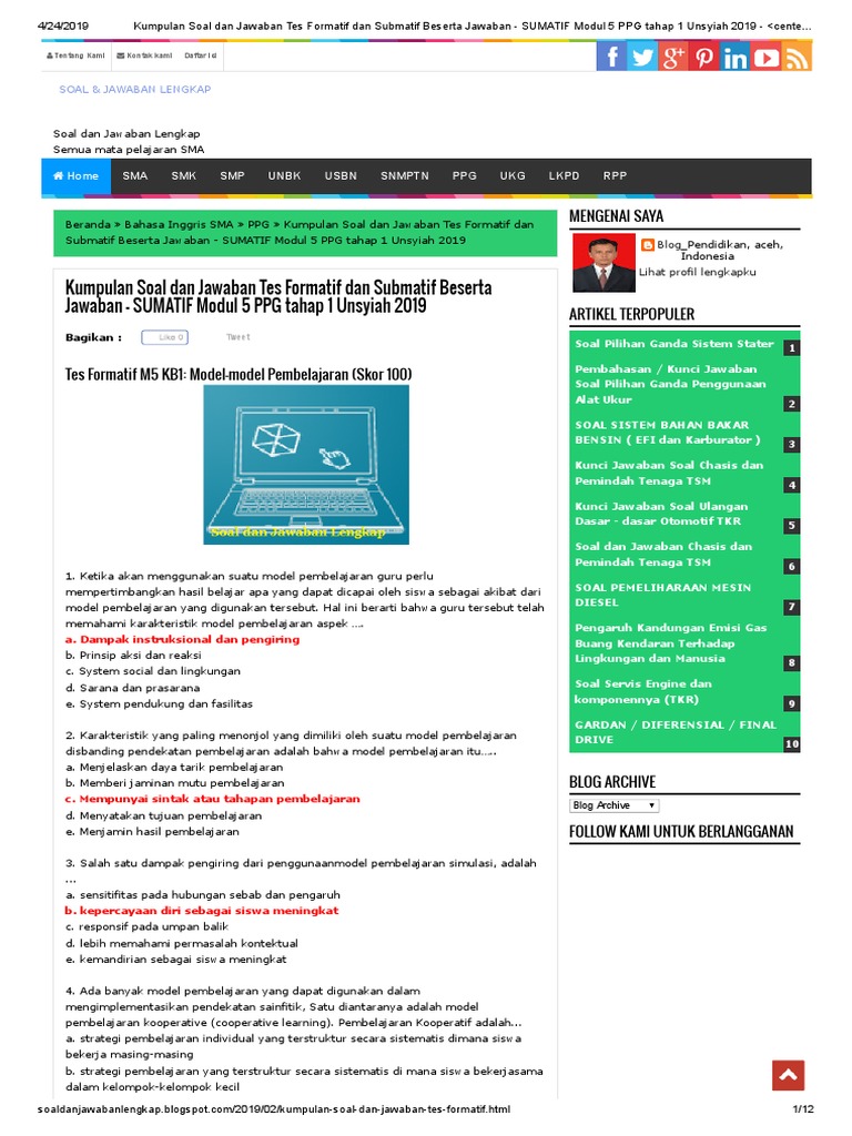 Soal Tes Formatif Metode Pembelajaran