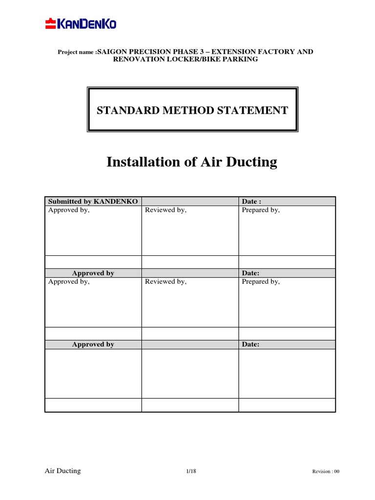 Air Ducting Installation Method Statement | PDF | Duct (Flow ...