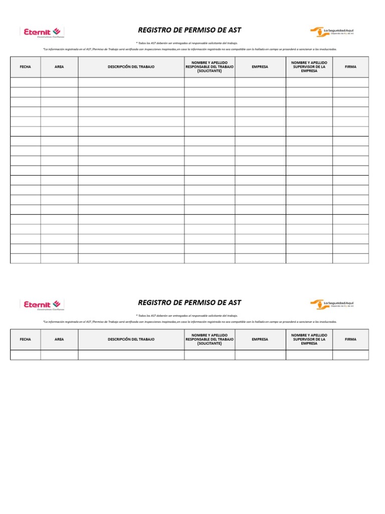 Formato de Registro Ast | PDF