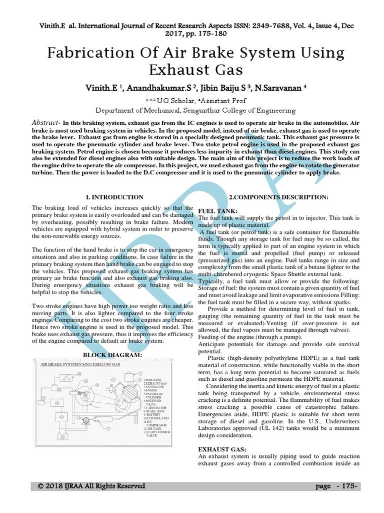 Air Brake System Using The Application of Exhaust Gas in Ic Engines