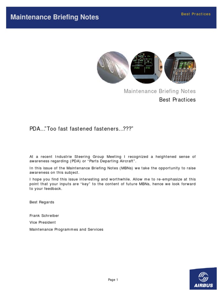 Ensuring Proper Fastening A Briefing Note on Parts Departing Aircraft