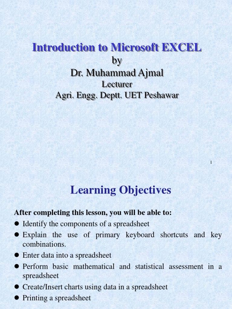 Introduction To Microsoft EXCEL: by Dr. Muhammad Ajmal | PDF ...