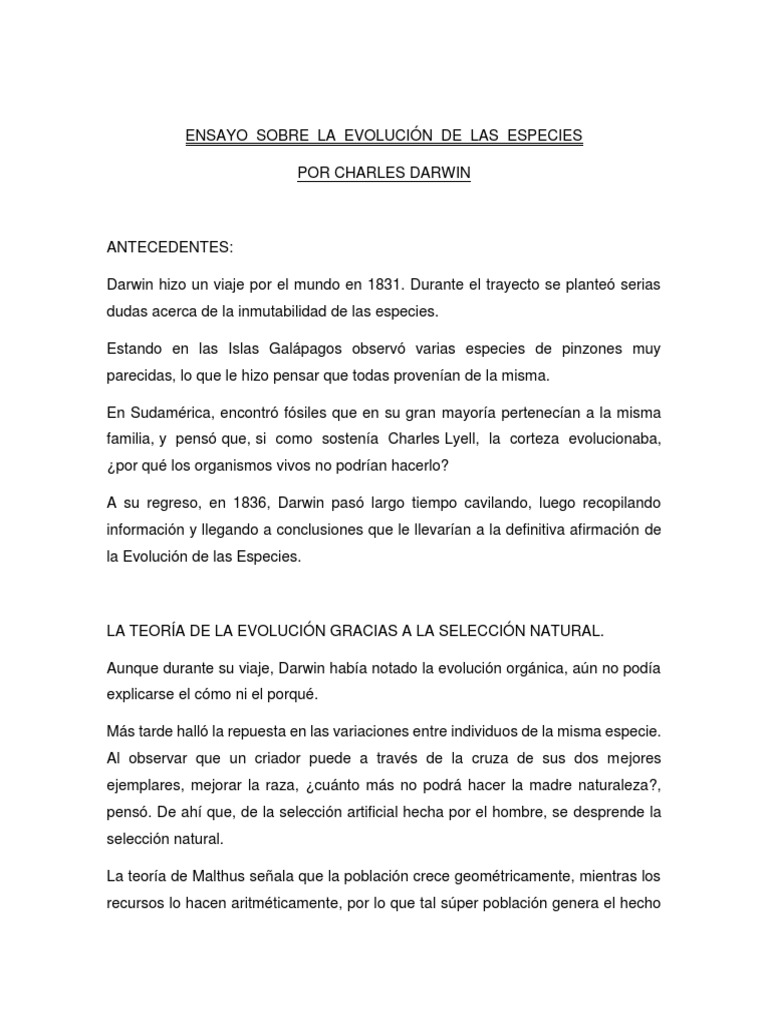 Teoría de la Evolución de Darwin | PDF | Charles Darwin | Evolución