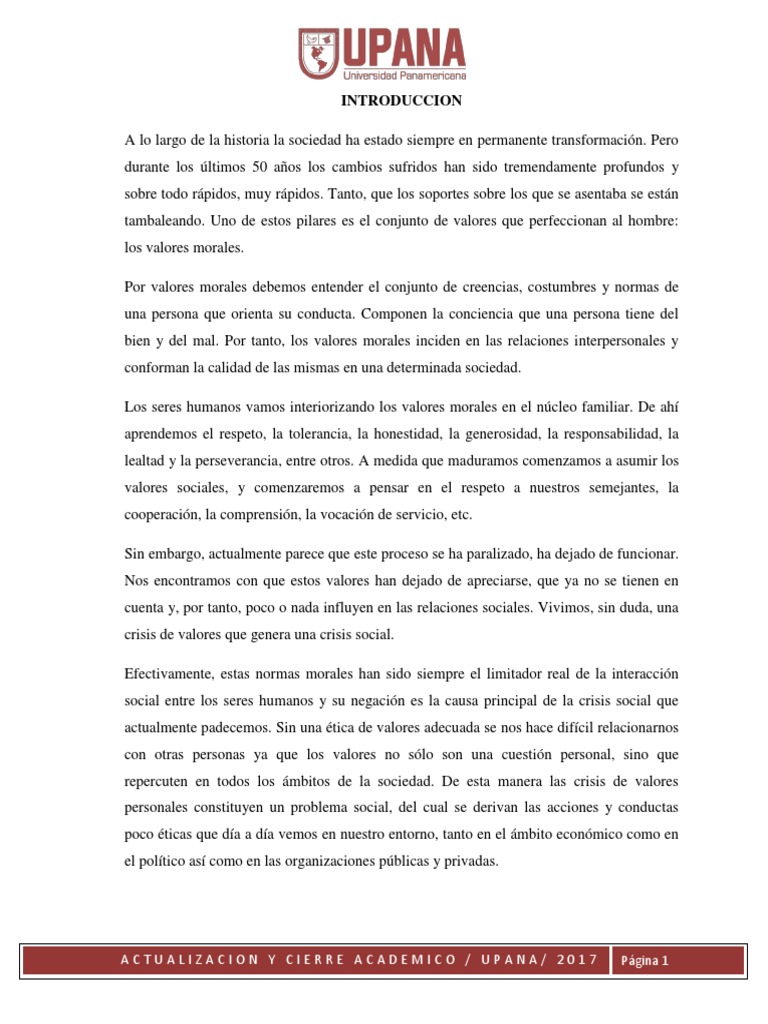 Crisis de Valores en la Sociedad Actual | PDF | Familia | Moralidad