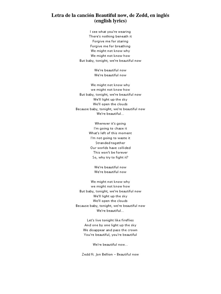 Letra De La Cancion Beautiful Now 1 Musica Grabada Canciones