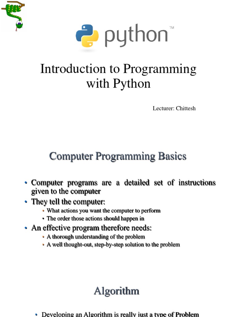 Introduction To Programming With Python: Lecturer: Chittesh | PDF ...