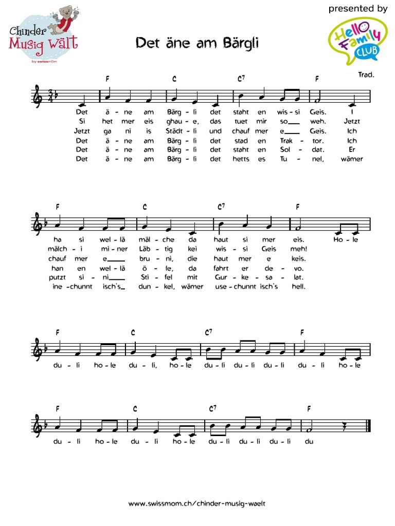 Det äne am Bärgli: F C C7 F