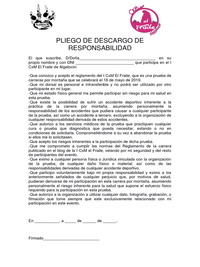 Pliego de Descargo de Responsabilidad 2019 | PDF | Bienestar | Medicina