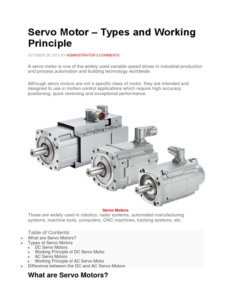 Types and Working of Servo Motors | PDF | Electric Motor | Servomechanism