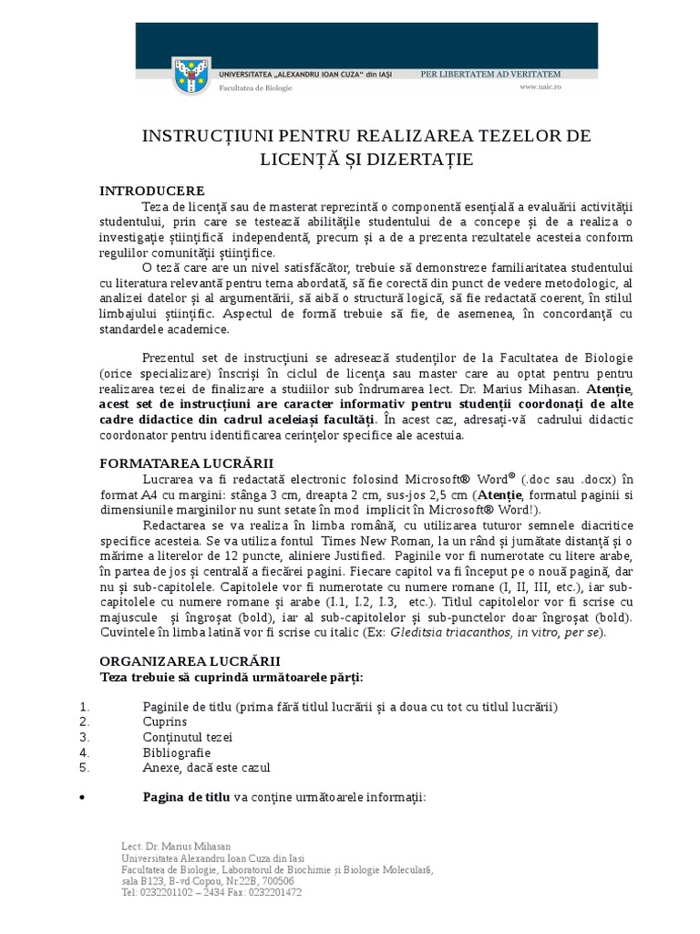 Instructiuni Redactare Licenta Dizertatie PDF | PDF