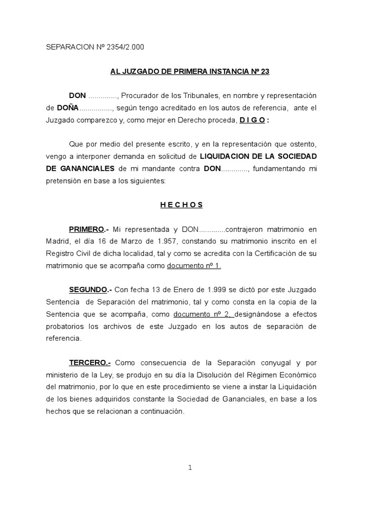 Demanda Liquidacion Gananciales 2009 Pdf Propiedad De La Comunidad Sociedad De Responsabilidad Limitada