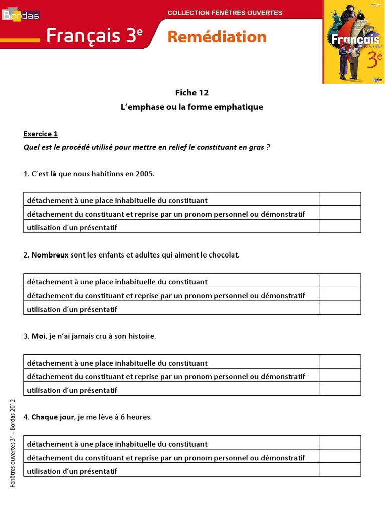 Exercices sur l'emphase en français | PDF