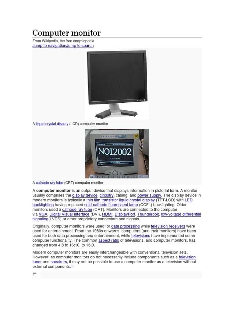 Computer Monitor From Wikipedia, The Free Encyclopedia PDF Computer Monitor Liquid