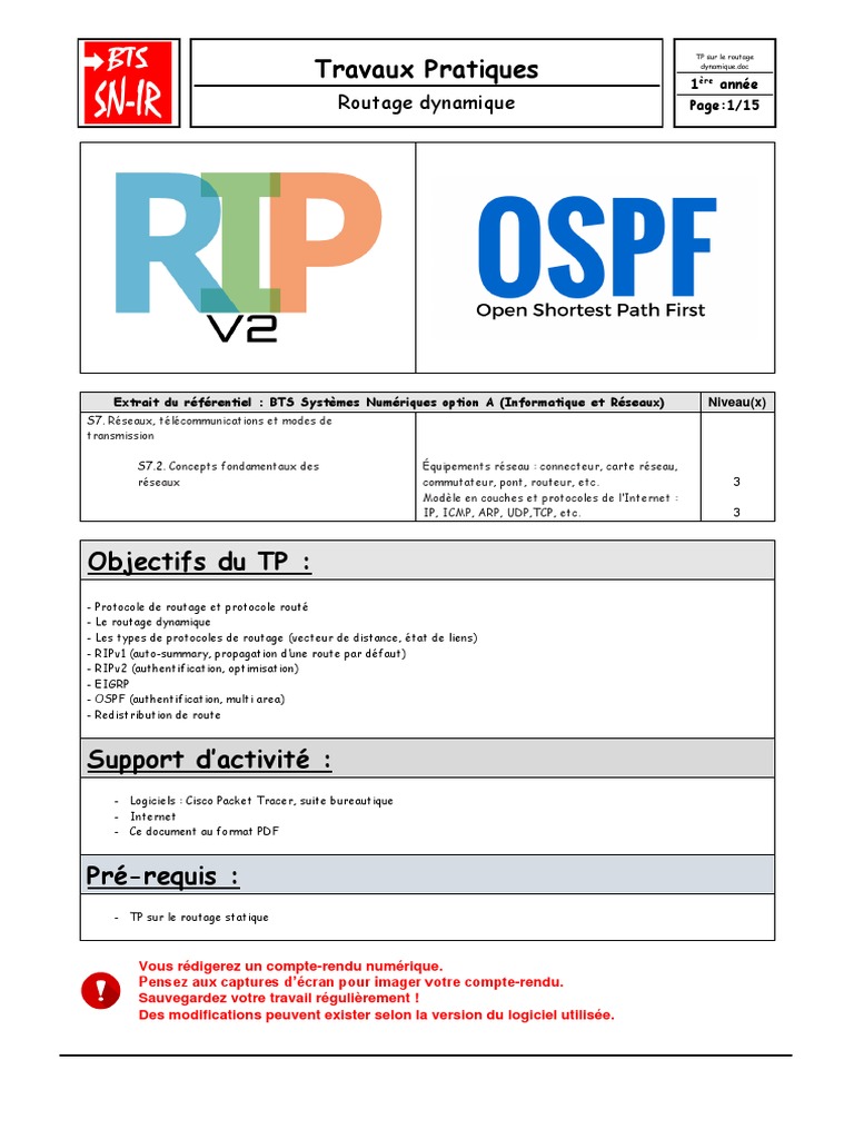 TP Sur Le Routage Dynamique | PDF | Routage | Adresse IP