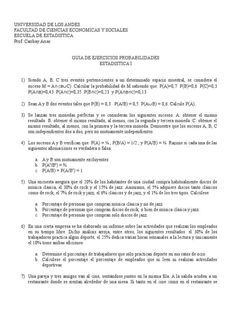 Guía de Ejercicios de Probabilidades | PDF | Probabilidad | Ocio