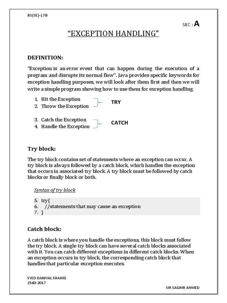 Exception Handling in Java Defining Try, Catch, and Throw Blocks with