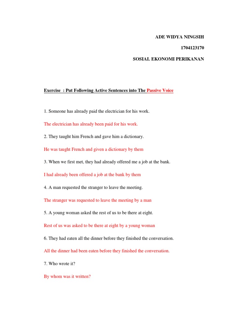 Passive Voice Exercise Solutions | PDF | Language Arts & Discipline