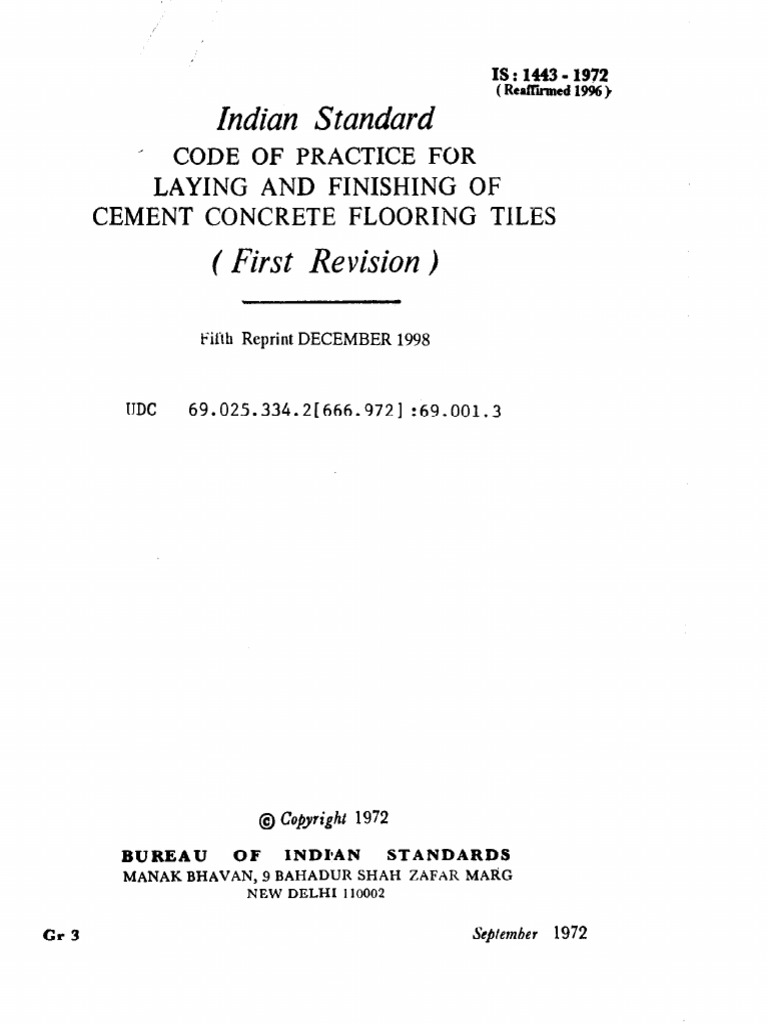 Indian Standard Code of Practice For Laying and Finishing of Cement