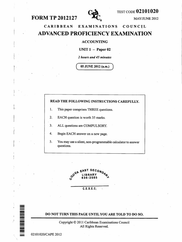 CAPE Accounting Unit 1 2012 P2 | PDF | International Financial ...