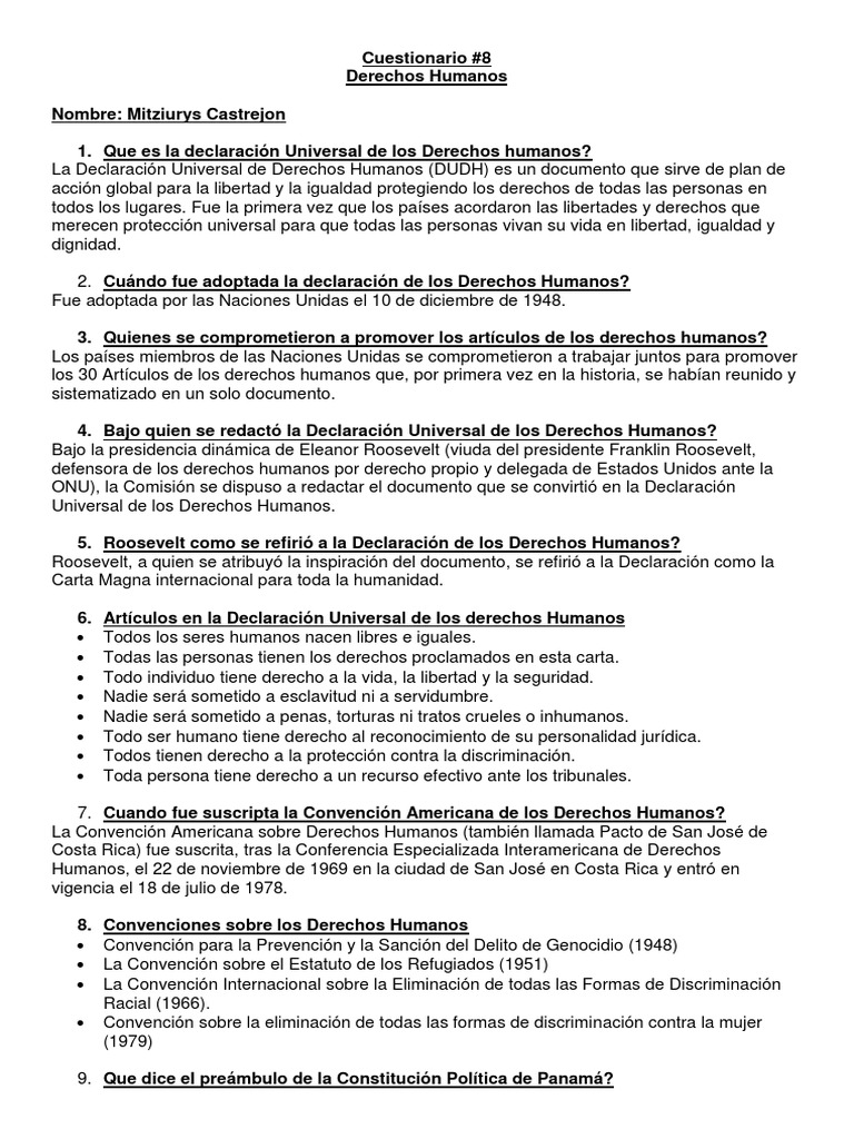 Cuestionario 8 Derechos Humanos Principios Eticos