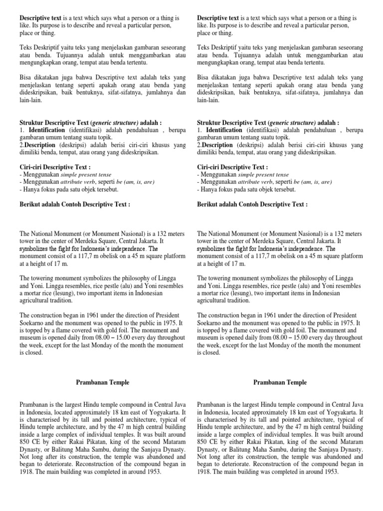 Descriptive Text Is A Text Which Says What A Person or A Thing Is Like