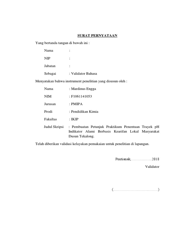 Surat Pernyataan Validasi | PDF