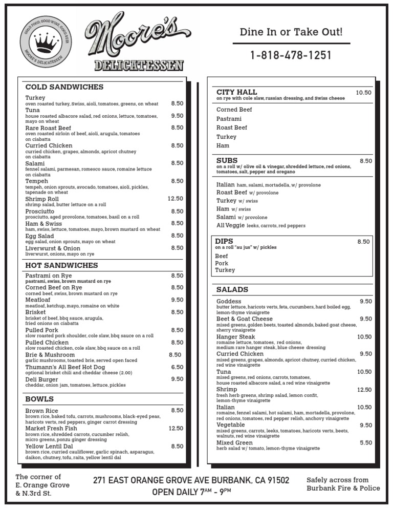 Moore's Deli Menu Back | PDF