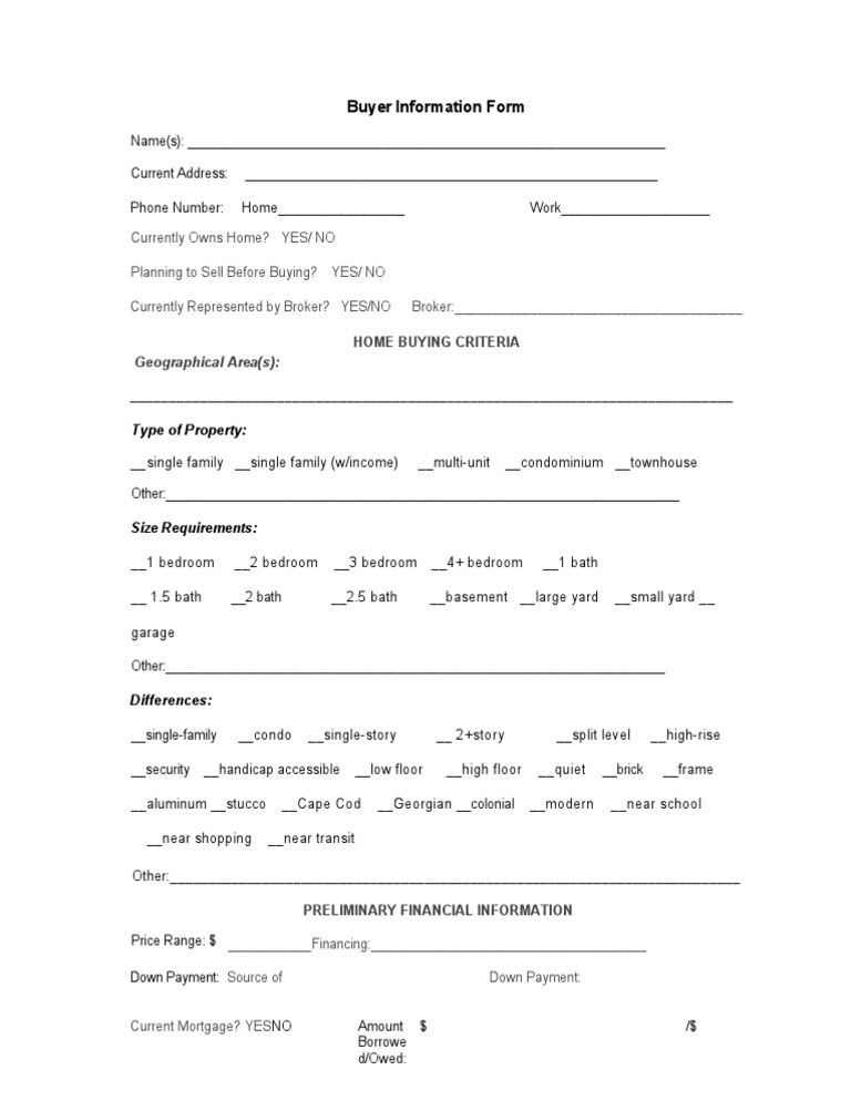 Buyer QuestionaIre Form | PDF