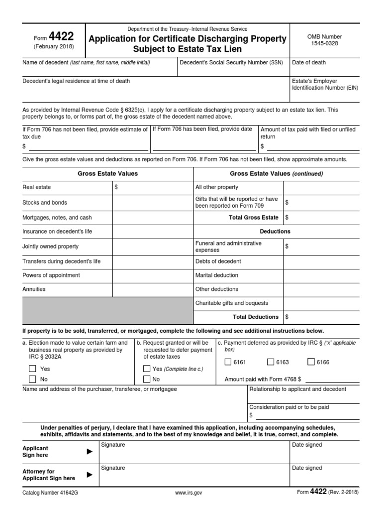 Application for Certificate Discharging Property Subject to Estate Tax