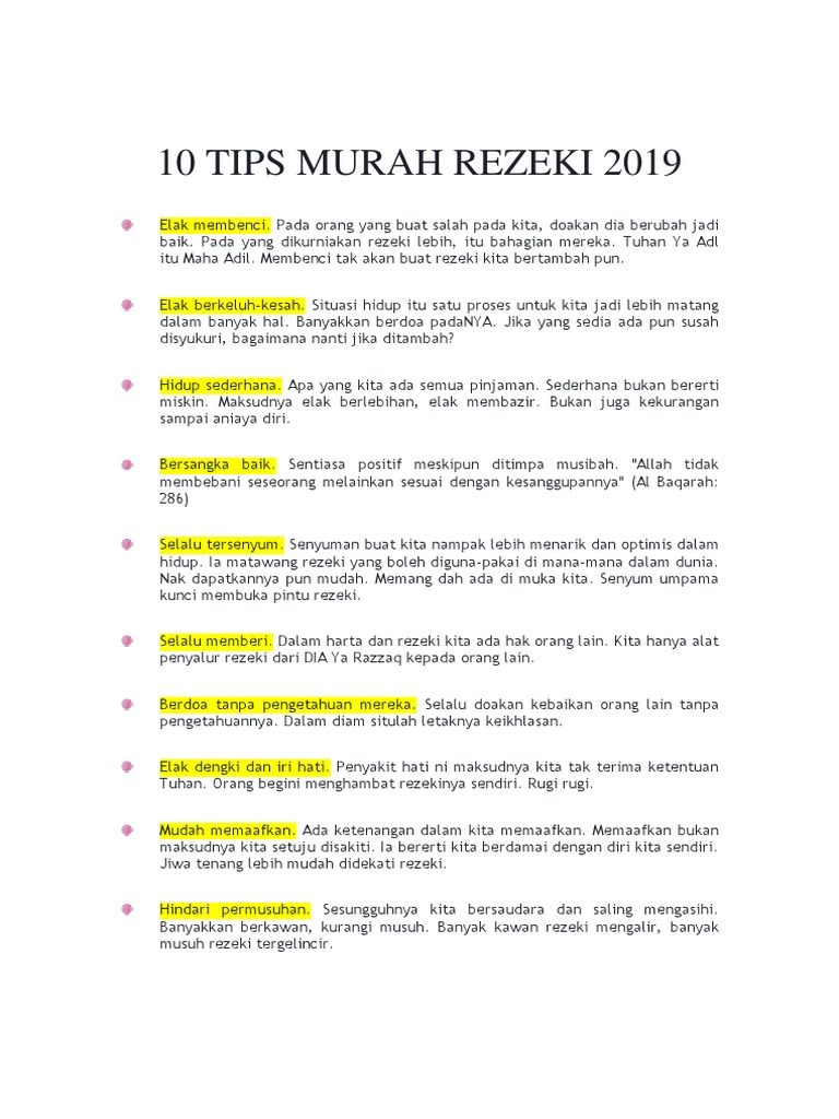 10 Tips Murah Rezeki 2019 Pdf