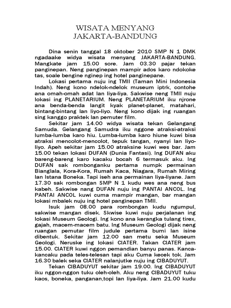  Contoh  Laporan Wisata Bahasa  Jawa 