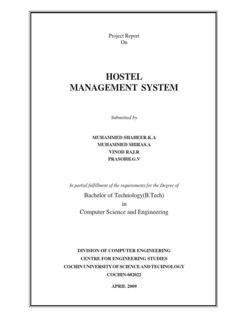 Hostel Management System: Project Report On | PDF | Php | Apache Http ...