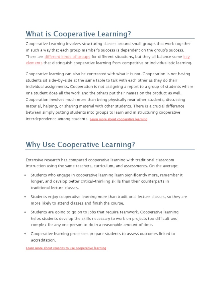 What Is Cooperative Learning | PDF | Teaching | Learning