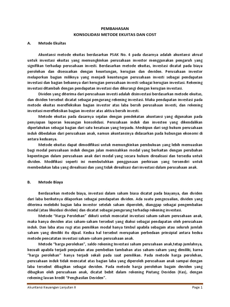 Bab 5 Konsolidasi Metode Ekuitas Dan Metode Cost 1 Docx