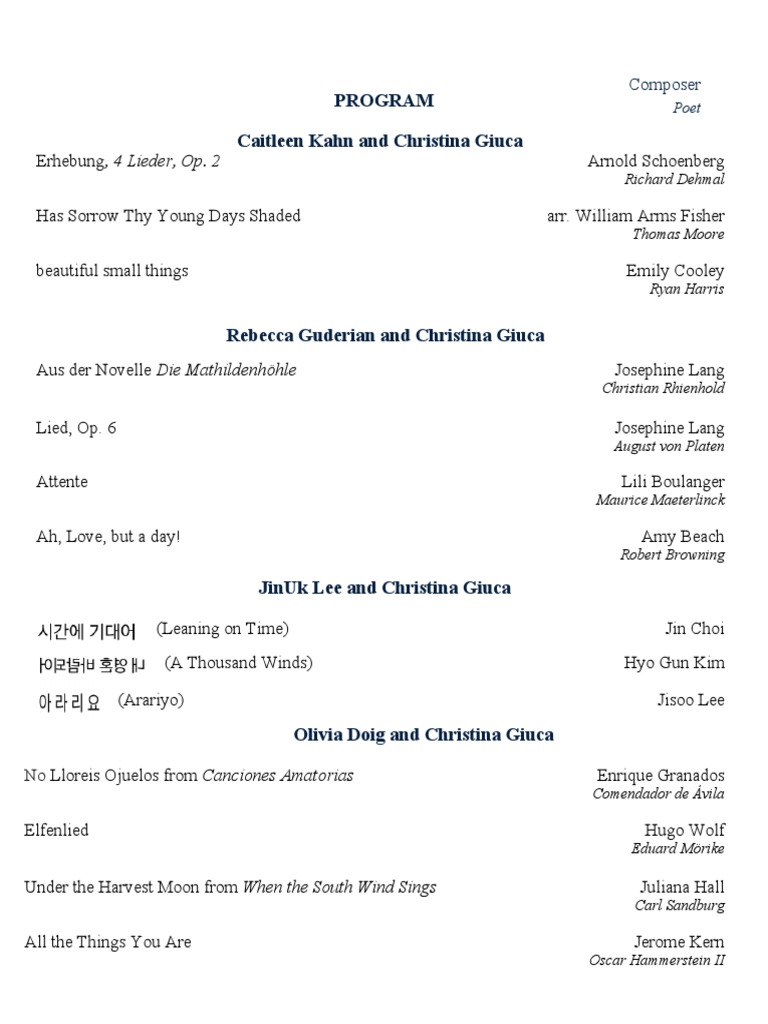 Vocal Music Program Highlights | PDF | Romantic Music | Classical Music