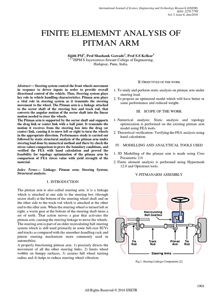 Finite Elememnt Analysis of Pitman Arm: Sijith PM, Prof Shashank Gawade ...