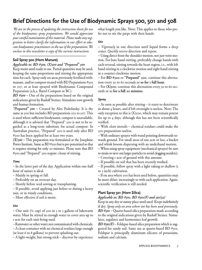 Biodynamic Spray Preparation Guide | PDF | Compost | Soil