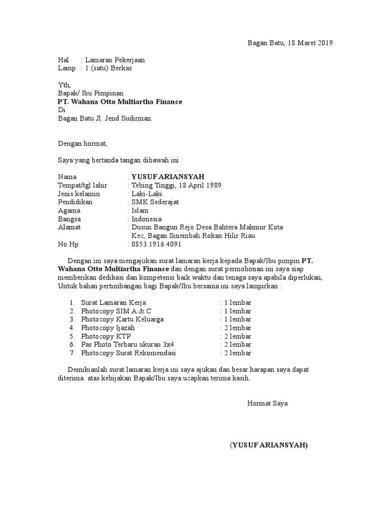 Contoh Surat Lamaran Kerja