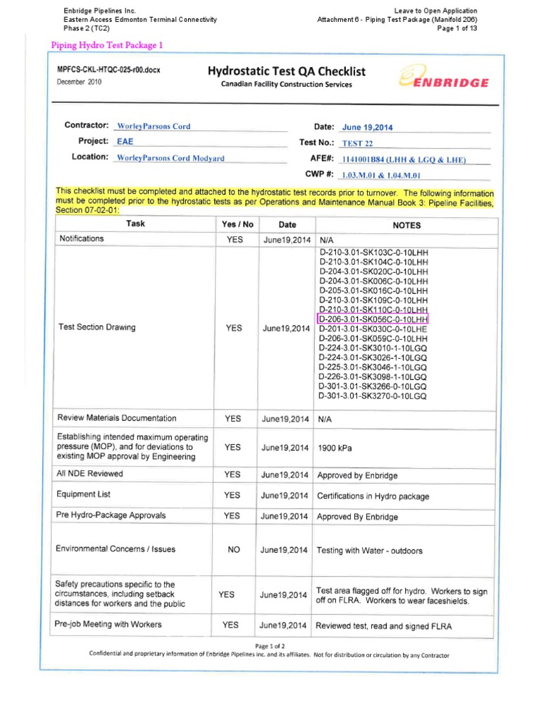 Attachment 6 Piping Test Package (Manifold 206) A4A0Z9 PDF PDF