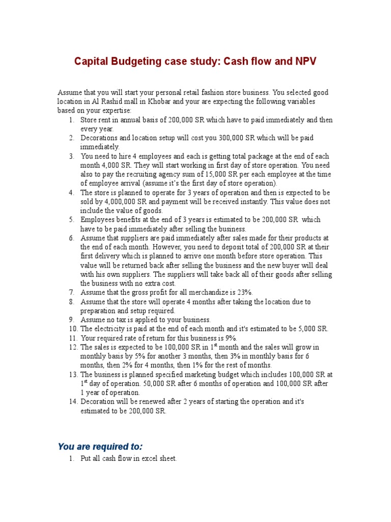 Capital Budgeting Case Study Analysis | PDF | Capital Budgeting | Net ...