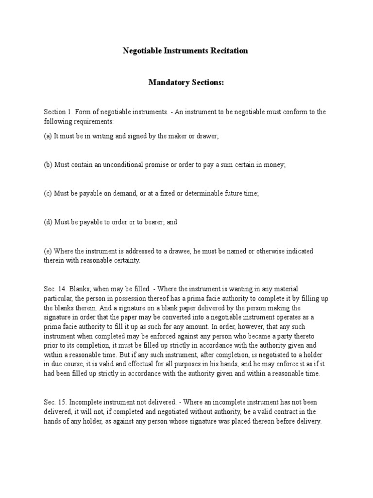 Understanding Negotiable Instruments | PDF | Negotiable Instrument ...