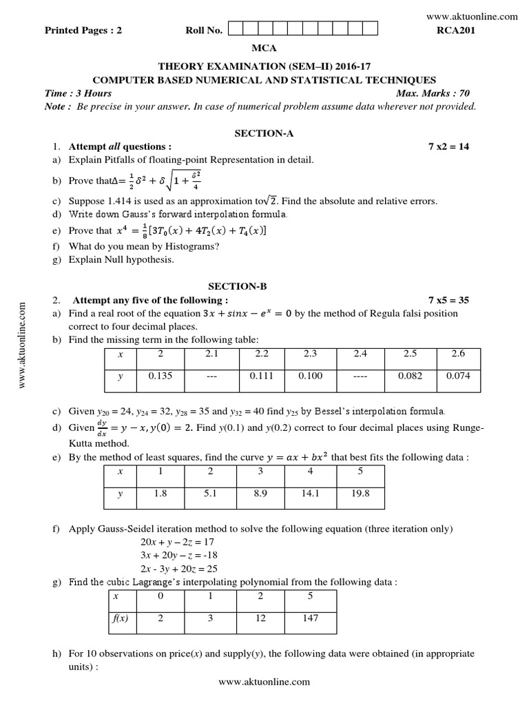 Numerical and Statistical Techniques Exam | PDF | Interpolation ...
