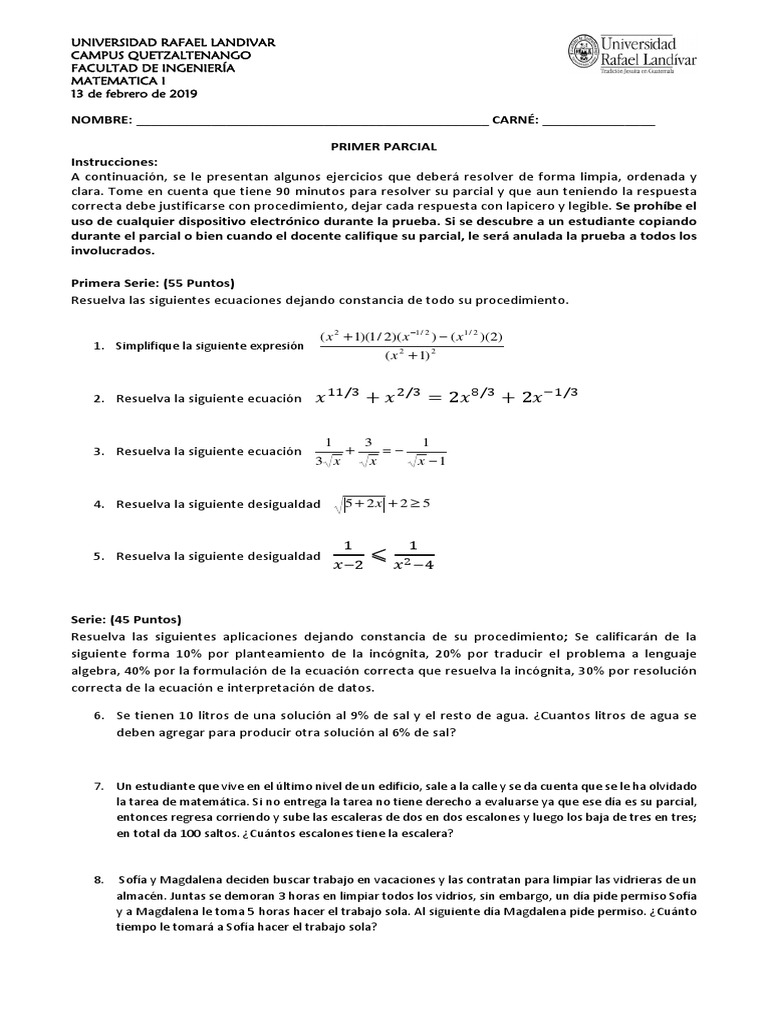 Primer Parcial de Matemática I - Ejercicios | PDF | Ecuaciones ...