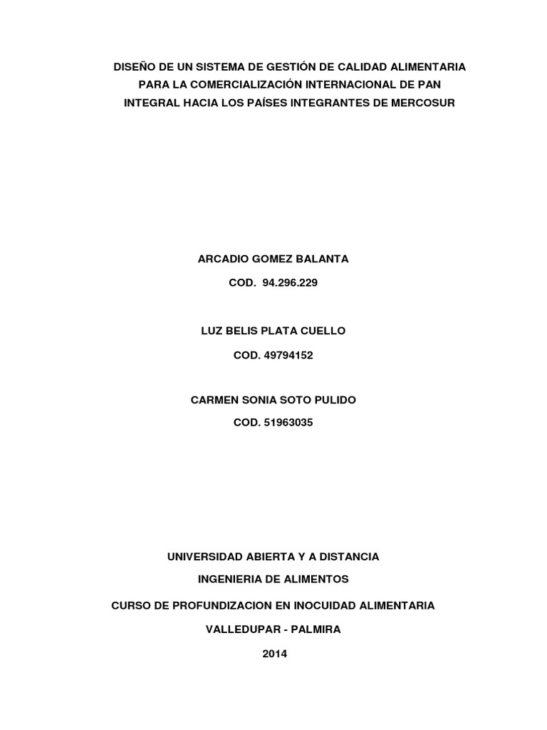 Diseño de Un Sistema de Gestión de Calidad Alimentaria PDF | PDF ...