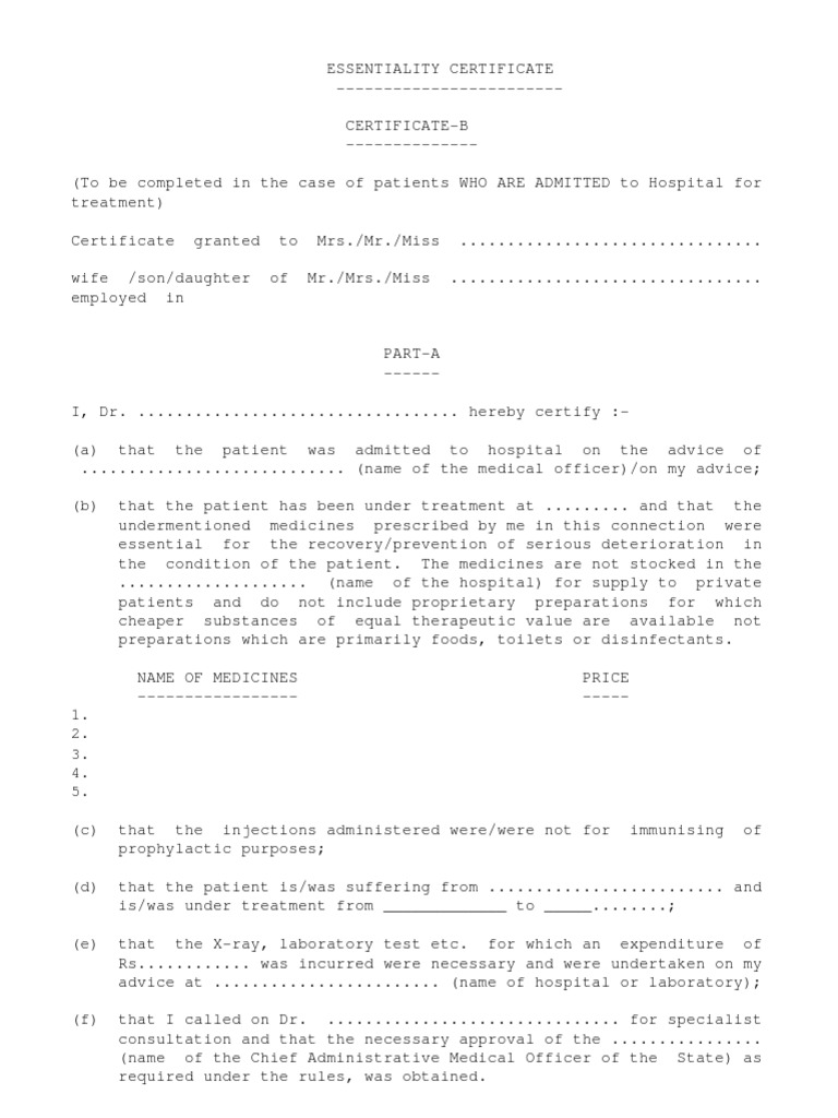 Medical Essential Certificate-B PDF | PDF | Hospital | Physician