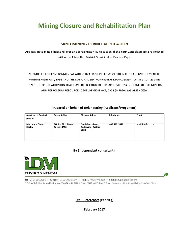 Sustainable Closure and Rehabilitation Plan | PDF | Environmental ...