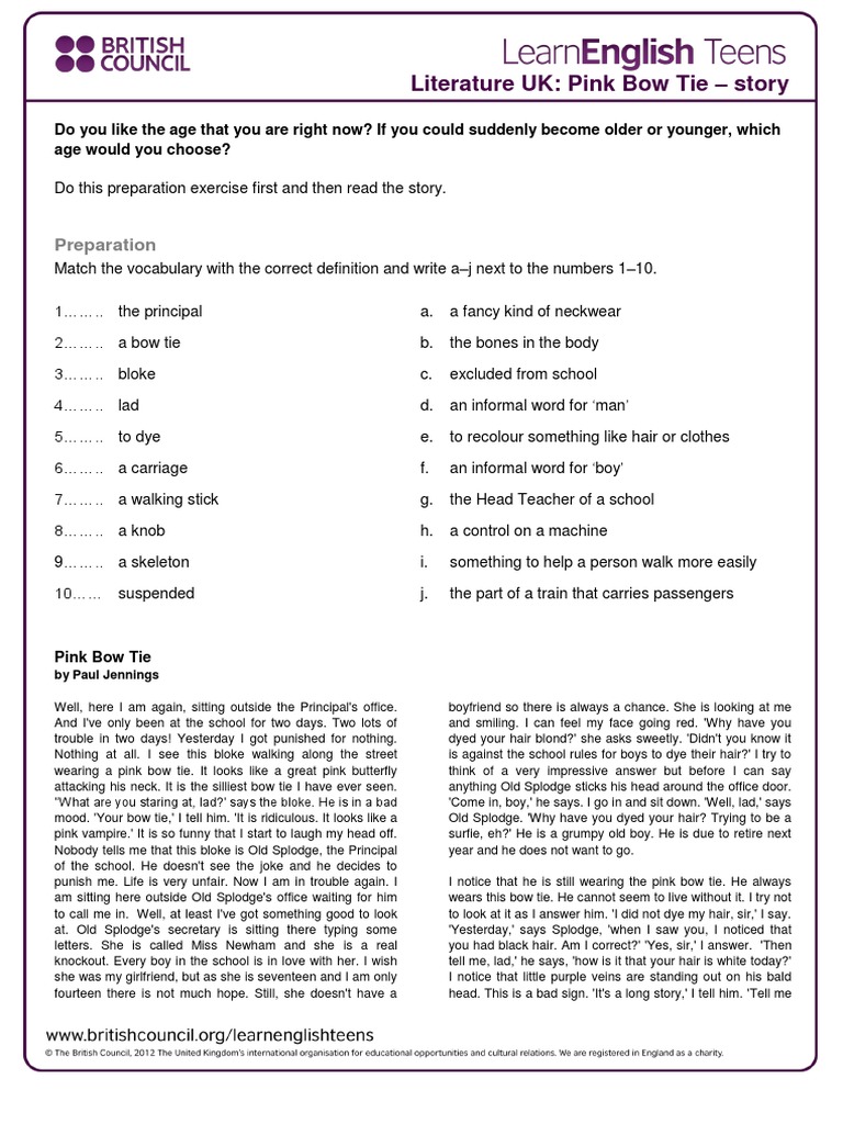 Pink Bow TieStory and Prep 1 PDF Leisure