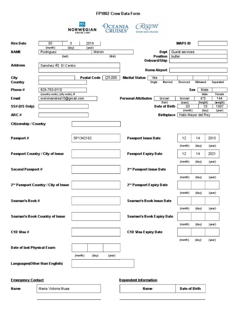 FP1802 Crew Data Submission Form | PDF | Government And Personhood ...