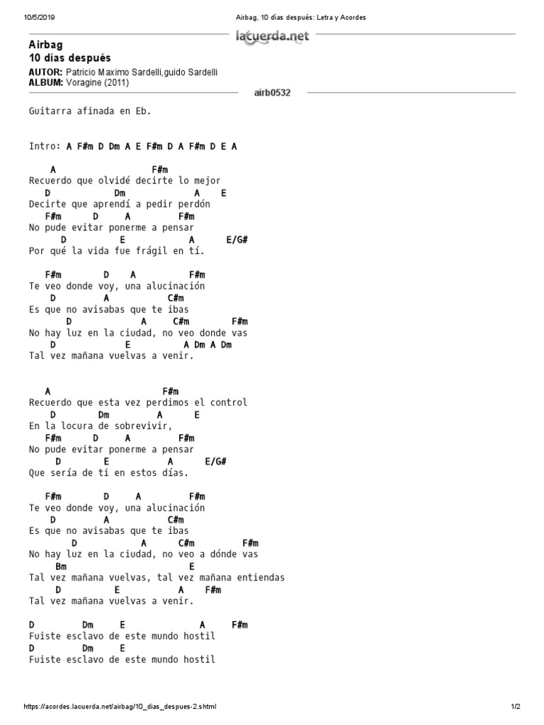 Airbag 10 Dias Despues Letra Y Acordes Musica Grabada Albumes