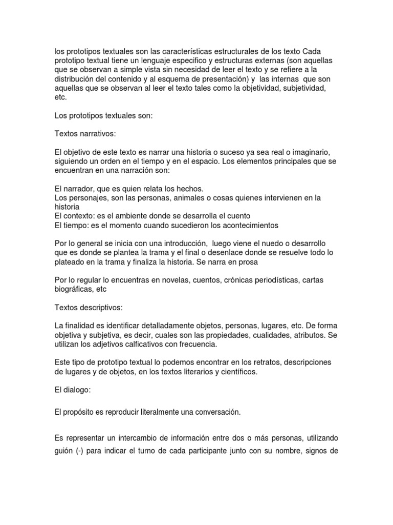 los prototipos textuales son las características